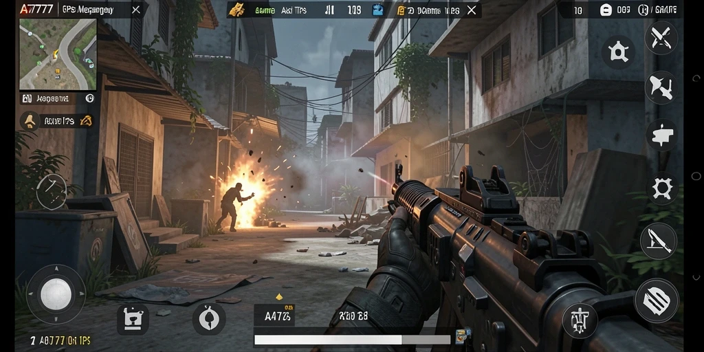 Screenshot aksi mendebarkan A7777 dalam gameplay TPS.