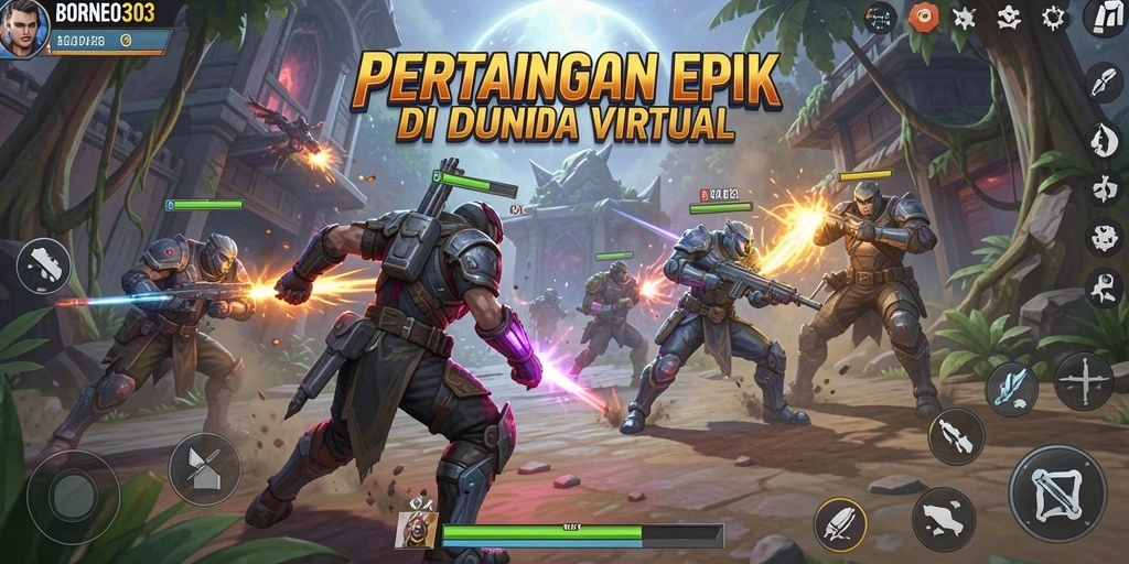 Tampilan pertarungan epik di BORNEO303 dengan karakter yang kuat.