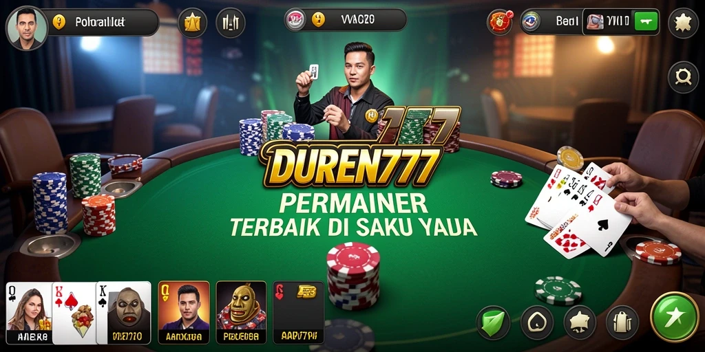 Screenshot gameplay DUREN777 menunjukkan aksi poker yang mendebarkan.