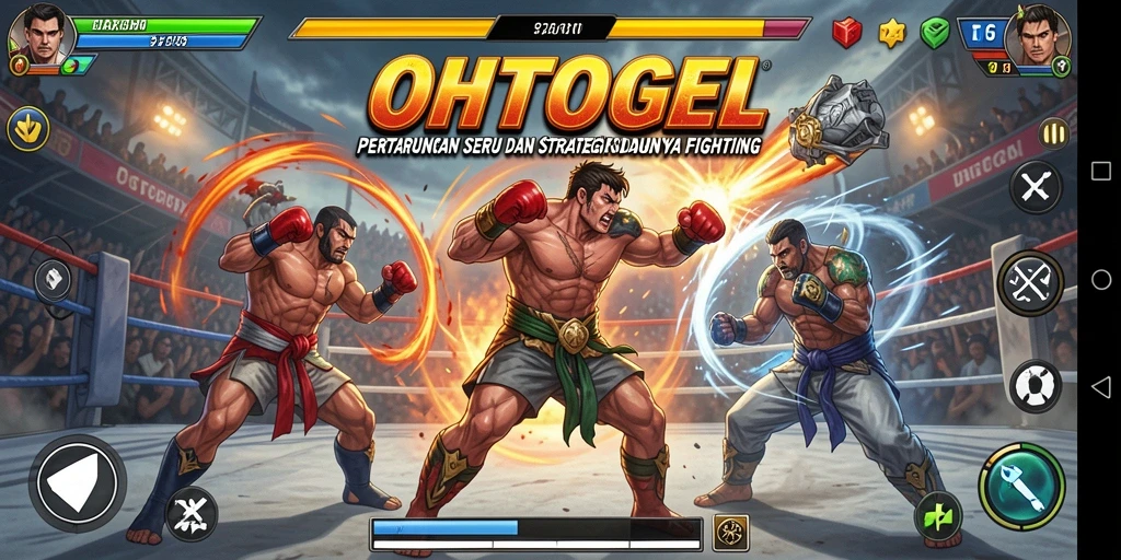 Tampilan gameplay OHTOGEL dengan karakter bertarung di arena