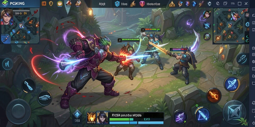 Screenshot gameplay PGKING menampilkan aksi pertarungan seru dalam game MOBA.