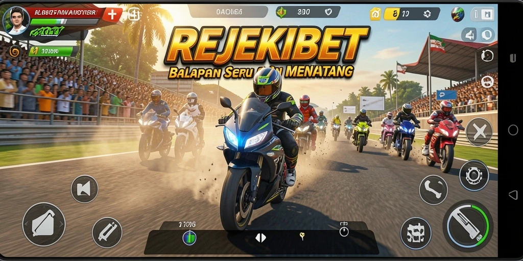 Screenshot utama menunjukkan aksi balapan motor yang seru.