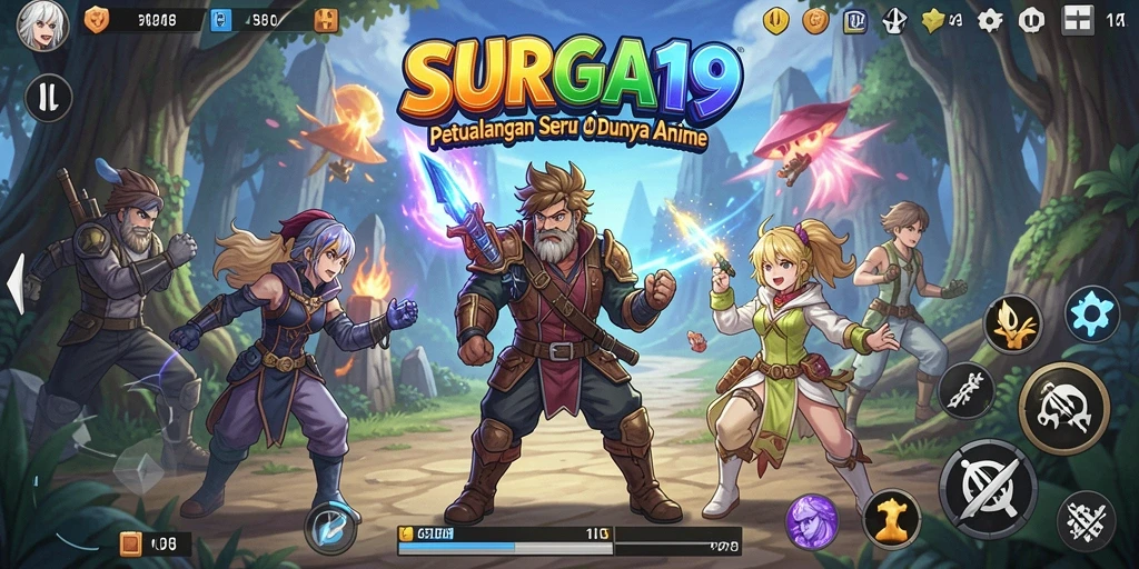 Screenshot gameplay SURGA19 menunjukkan pertarungan karakter anime yang menegangkan.