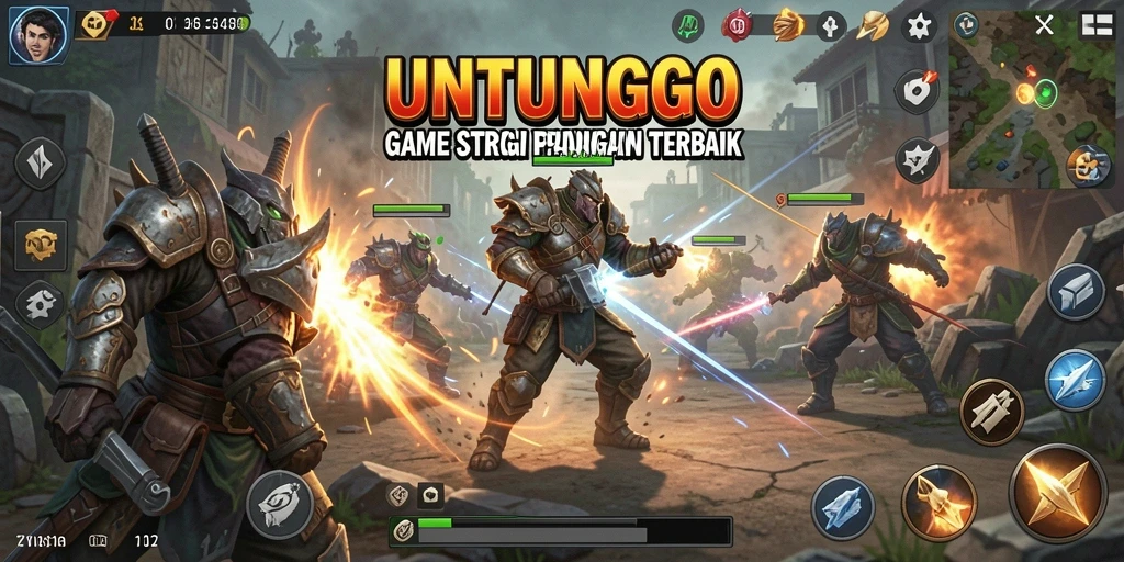 Tangkapan layar gameplay UNTUNGGO yang menunjukkan pertempuran strategis.