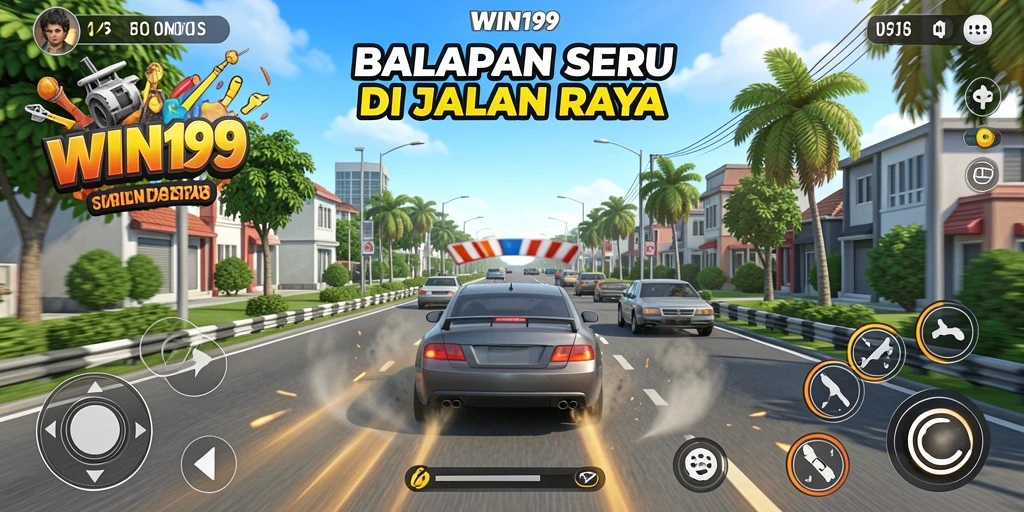 Tampilan menawan dari gameplay balapan di WIN199.