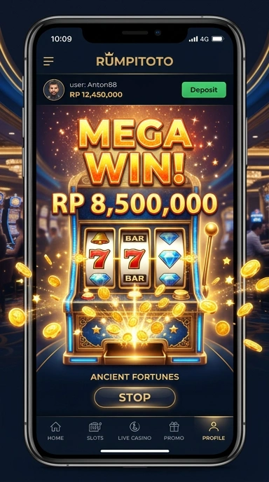 Layar utama aplikasi rumpitoto menampilkan berbagai kategori aplikasi.